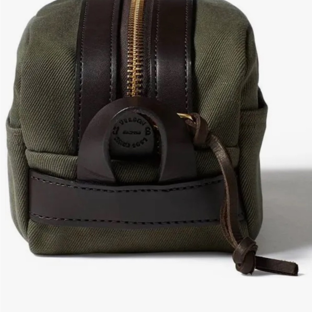 Filson Dark Brown Leather Bag with Olive Interior